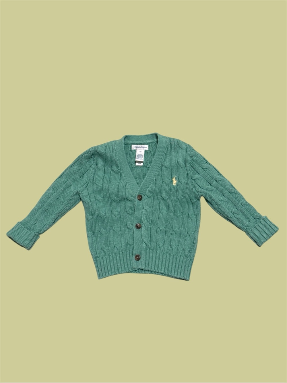 Ralph Lauren Baby Green Cable-Knit V-Neck Cardigan